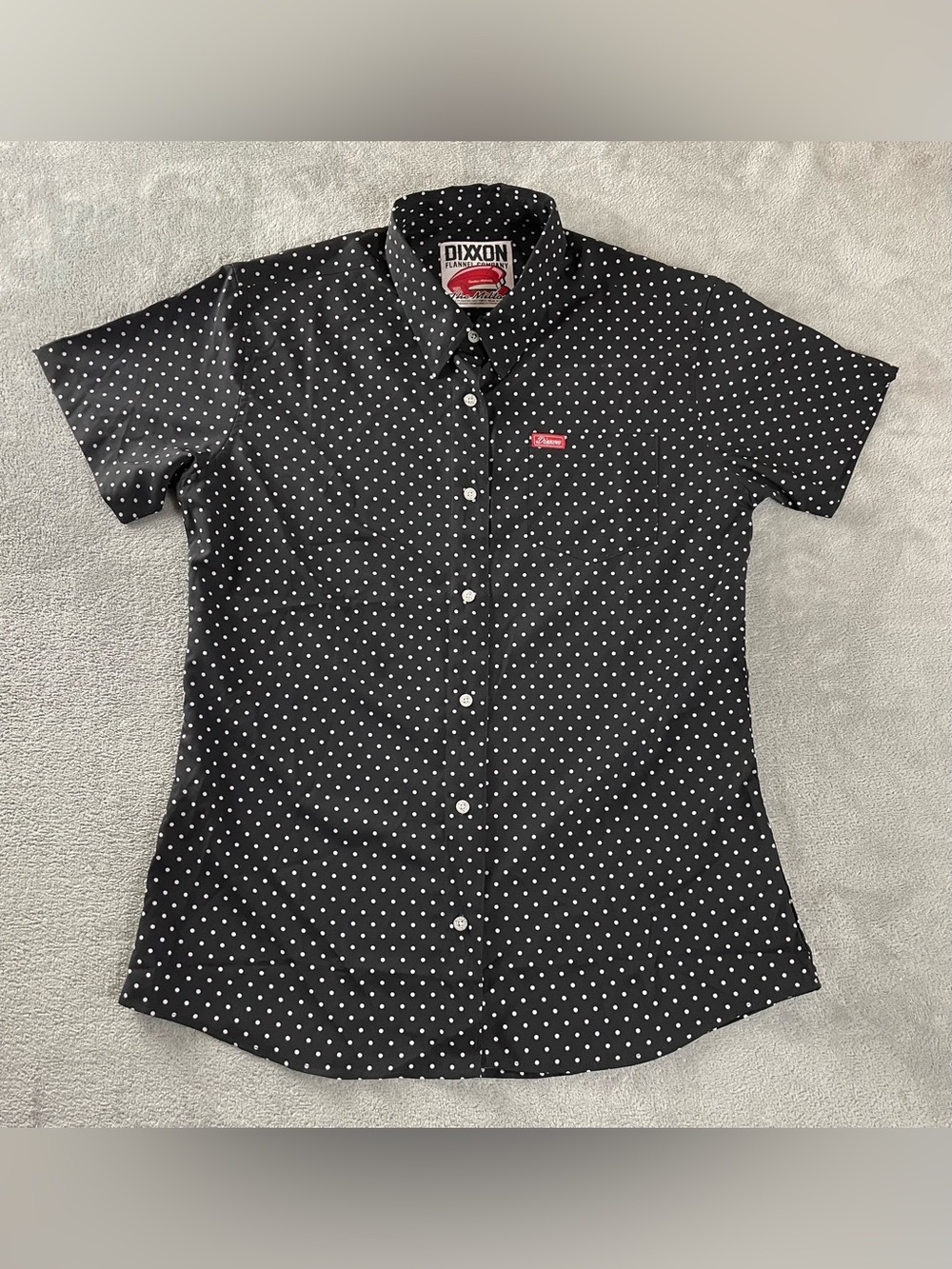 Dixxon Flannel Milton Shirt Womens 2X / XL Black Polka Dot Button Short Sleeve